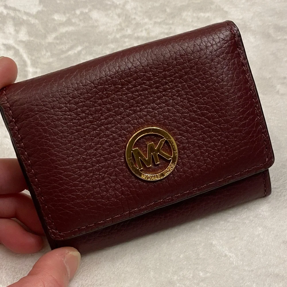 Michael Kors Dark Red Leather Wallet with Gold Logo - Picture 2 of 5